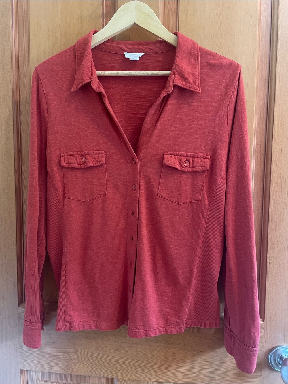 Caslon Button Up Long Sleeve Top Burnt Orange L